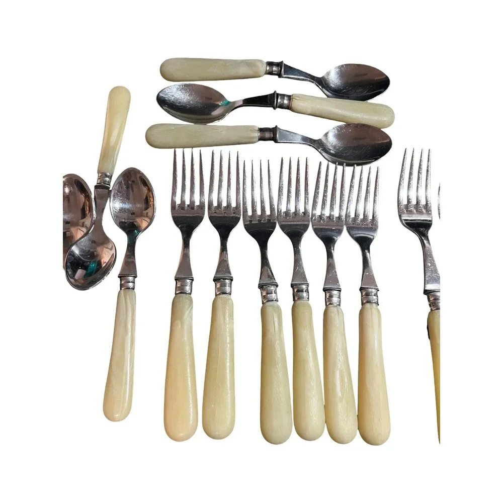 Rare Jean Dubost Laguiole French Flatware 20pc Set Marbled Handles Mixed Designs
